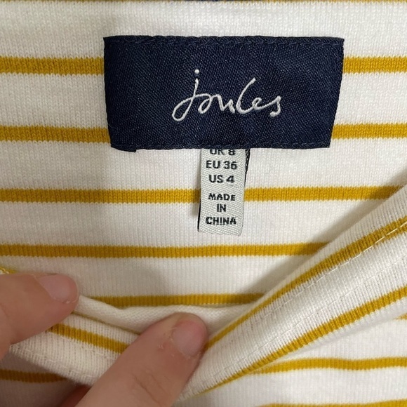 Joules Yellow White Stripe Bee Logo Long Sleeve Top 4 - Picture 2 of 6